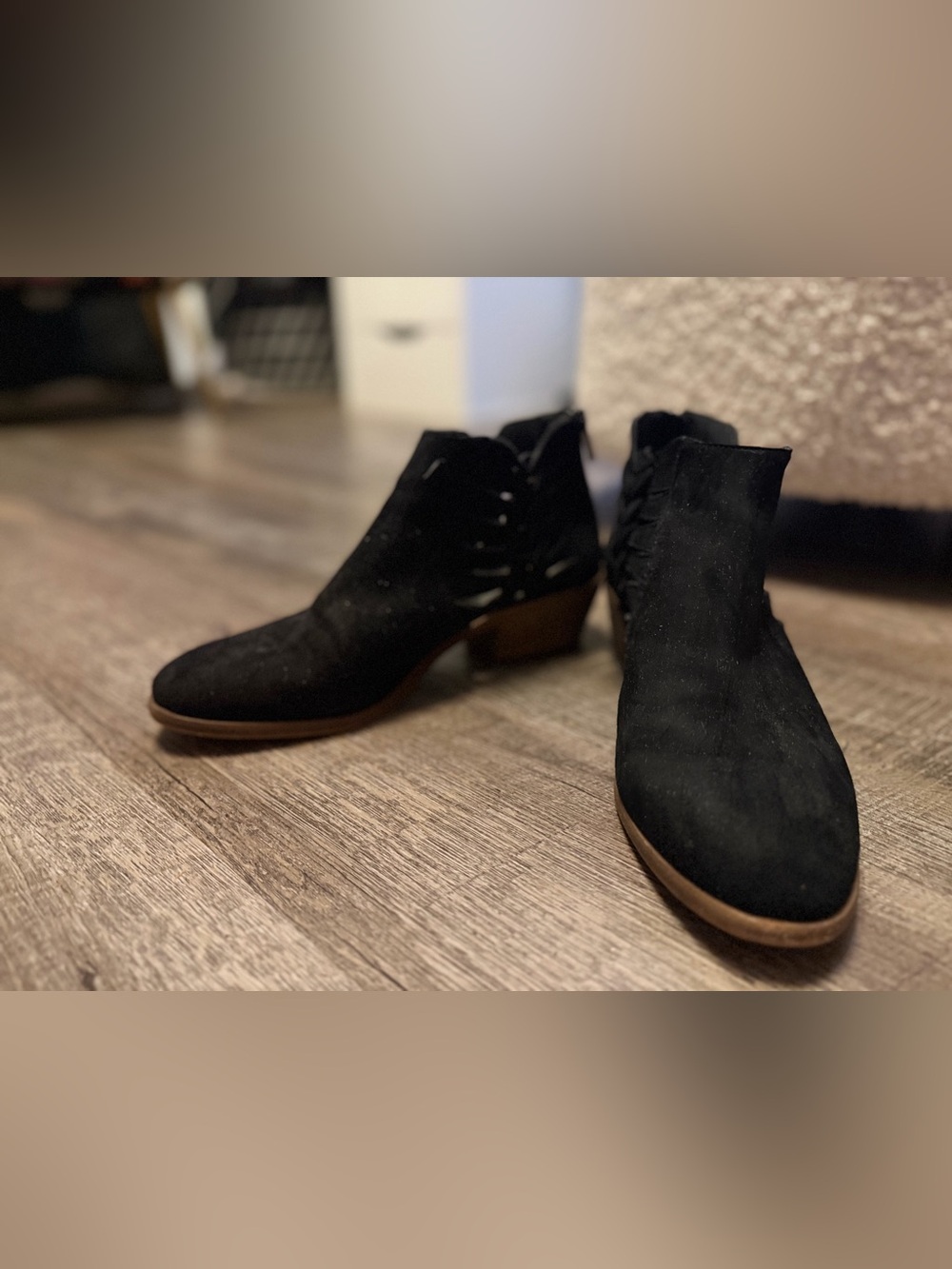 Vince Camuto Black Suede Braided Western Ankle Booties 7.5 Boho